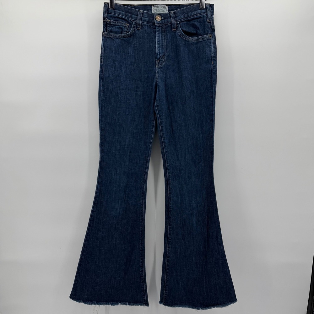 Current/Elliott Flare Jeans Women 26 Blue Dark Wash Frayed Hem Made in USA
